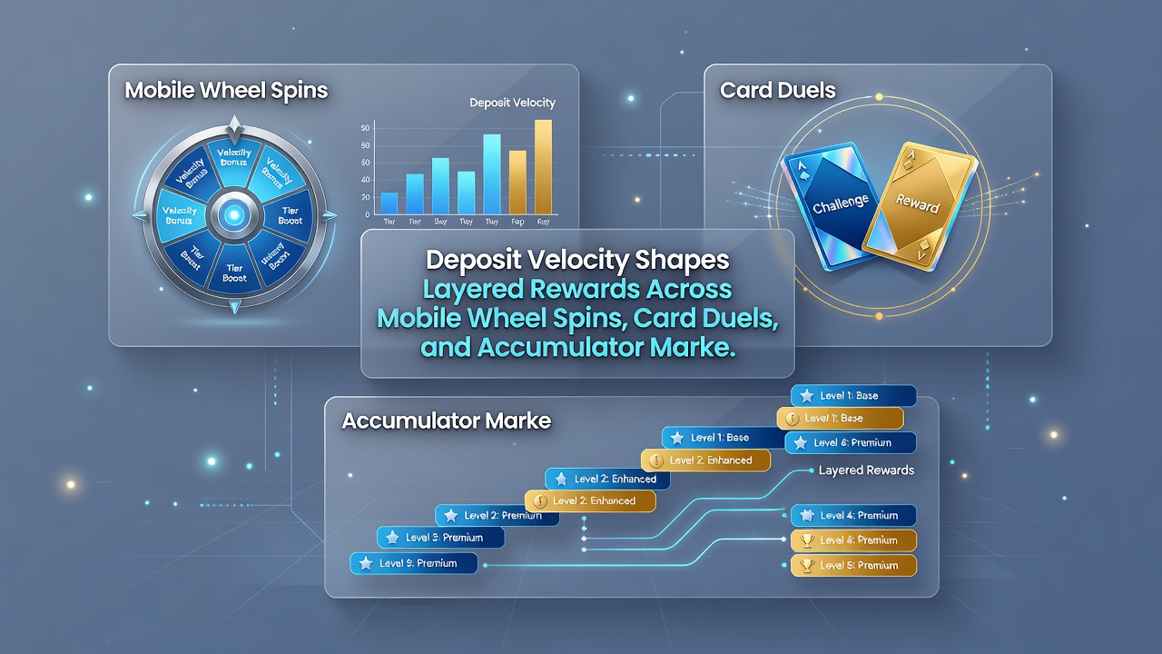 Illustration von gestaffelten Belohnungen und Transaktionsmustern in mobilen Wett- und Casino-Formaten