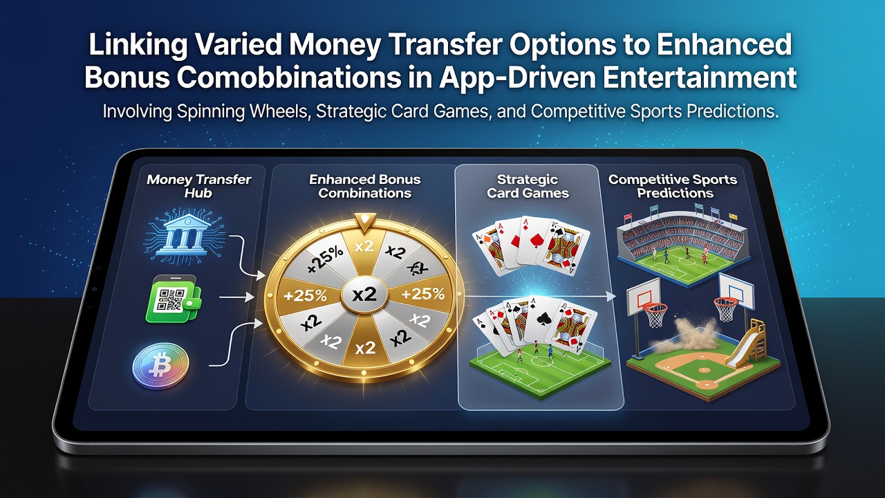 Mobile App mit Geldtransfers, Bonusstrukturen und Spielelementen wie Rädern sowie Karten