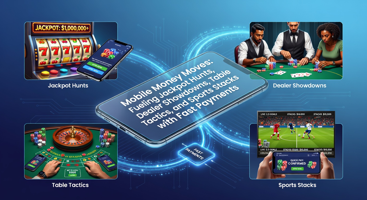 Smartphone mit mobilen Zahlungs-Apps und Casino-Symbolen im Hintergrund, das schnelle Transaktionen in Online-Glücksspielen symbolisiert